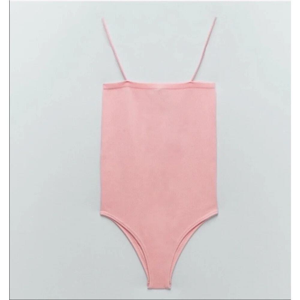 NWOT ZARA Seamless Baby Ribbed Bodysuit Spaghetti Straps Stretchy XS Soft Pink